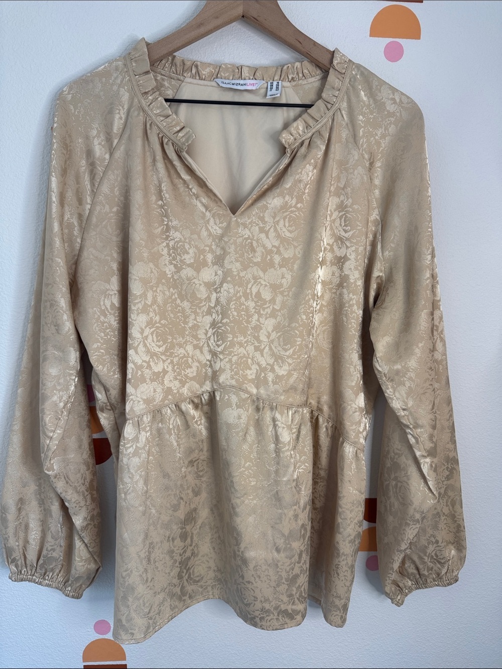 Isaac Mizrahi Cream Floral Jacquard Peplum Boho Romantic Top N0232